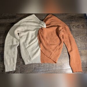 Cropped pink and white sweater